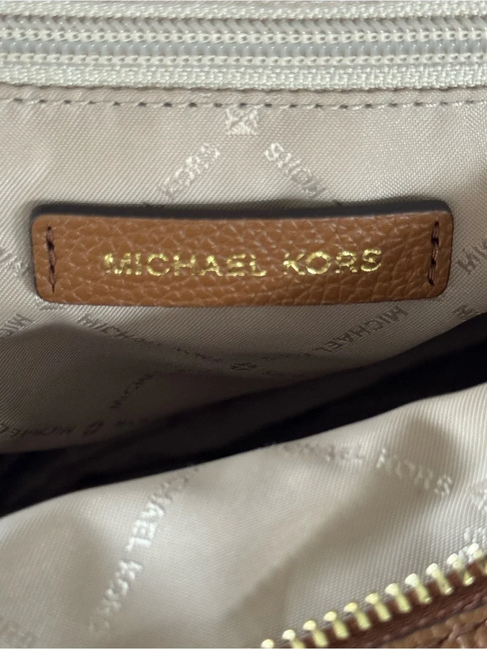 Michael Kos Fulton Brown Leather and Canvas Logo Hobo Bag Three Sections NWOT